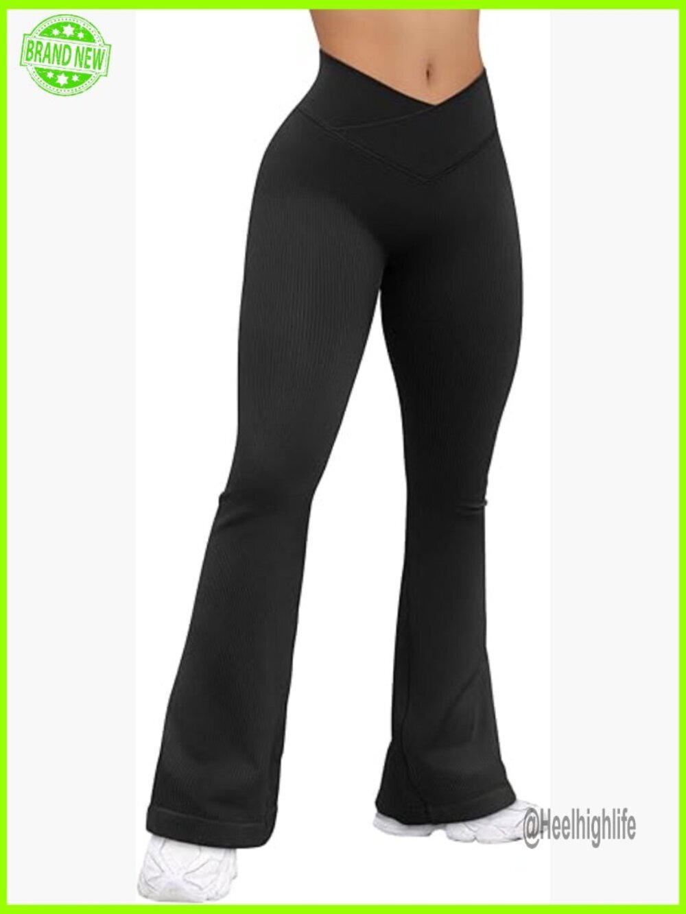 High Waist Flared Leggings Ribbed Cross Over Lounge Travel Pants